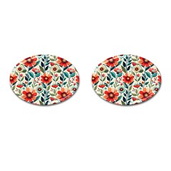 Flowers Flora Floral Background Pattern Nature Seamless Bloom Background Wallpaper Spring Cufflinks (oval) by Maspions