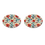 Flowers Flora Floral Background Pattern Nature Seamless Bloom Background Wallpaper Spring Cufflinks (Oval) Front(Pair)