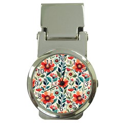 Flowers Flora Floral Background Pattern Nature Seamless Bloom Background Wallpaper Spring Money Clip Watches