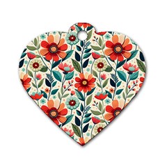 Flowers Flora Floral Background Pattern Nature Seamless Bloom Background Wallpaper Spring Dog Tag Heart (two Sides) by Maspions