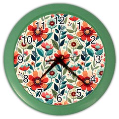 Flowers Flora Floral Background Pattern Nature Seamless Bloom Background Wallpaper Spring Color Wall Clock