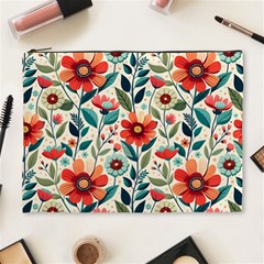 Flowers Flora Floral Background Pattern Nature Seamless Bloom Background Wallpaper Spring Cosmetic Bag (xl)