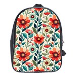 Flowers Flora Floral Background Pattern Nature Seamless Bloom Background Wallpaper Spring School Bag (Large) Front