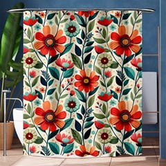 Flowers Flora Floral Background Pattern Nature Seamless Bloom Background Wallpaper Spring Shower Curtain 60  X 72  (medium) 