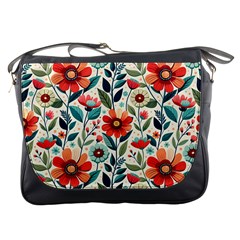 Flowers Flora Floral Background Pattern Nature Seamless Bloom Background Wallpaper Spring Messenger Bag