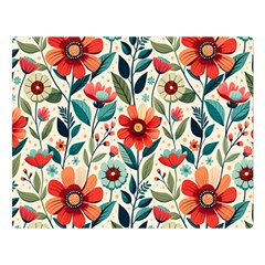 Flowers Flora Floral Background Pattern Nature Seamless Bloom Background Wallpaper Spring Two Sides Premium Plush Fleece Blanket (large)