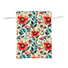 Flowers Flora Floral Background Pattern Nature Seamless Bloom Background Wallpaper Spring Lightweight Drawstring Pouch (l) by Maspions