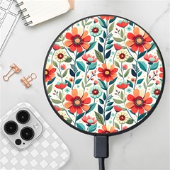 Flowers Flora Floral Background Pattern Nature Seamless Bloom Background Wallpaper Spring Wireless Fast Charger(black) by Maspions