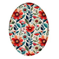 Flowers Flora Floral Background Pattern Nature Seamless Bloom Background Wallpaper Spring Oval Glass Fridge Magnet (4 Pack) by Maspions