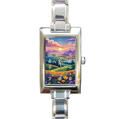 Field Valley Nature Meadows Flowers Dawn Landscape Rectangle Italian Charm Watch by Maspions