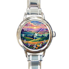 Field Valley Nature Meadows Flowers Dawn Landscape Round Italian Charm Watch by Maspions