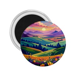 Field Valley Nature Meadows Flowers Dawn Landscape 2 25  Magnets