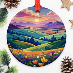 Field Valley Nature Meadows Flowers Dawn Landscape Ornament (round)