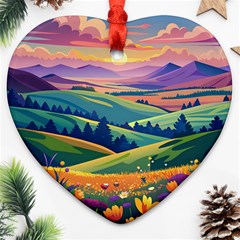 Field Valley Nature Meadows Flowers Dawn Landscape Ornament (heart)