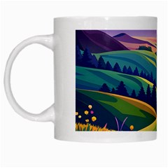 Field Valley Nature Meadows Flowers Dawn Landscape White Mug