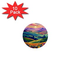 Field Valley Nature Meadows Flowers Dawn Landscape 1  Mini Magnet (10 Pack)  by Maspions