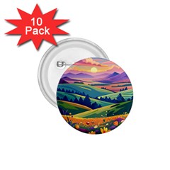 Field Valley Nature Meadows Flowers Dawn Landscape 1 75  Buttons (10 Pack)