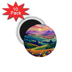 Field Valley Nature Meadows Flowers Dawn Landscape 1 75  Magnets (10 Pack)  by Maspions