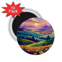 Field Valley Nature Meadows Flowers Dawn Landscape 2 25  Magnets (10 Pack) 