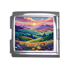 Field Valley Nature Meadows Flowers Dawn Landscape Mega Link Italian Charm (18mm) by Maspions