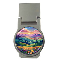 Field Valley Nature Meadows Flowers Dawn Landscape Money Clips (round) 