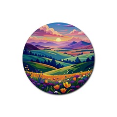 Field Valley Nature Meadows Flowers Dawn Landscape Rubber Coaster (round)