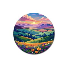 Field Valley Nature Meadows Flowers Dawn Landscape Magnet 3  (round)