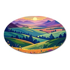 Field Valley Nature Meadows Flowers Dawn Landscape Oval Magnet