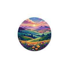 Field Valley Nature Meadows Flowers Dawn Landscape Golf Ball Marker by Maspions