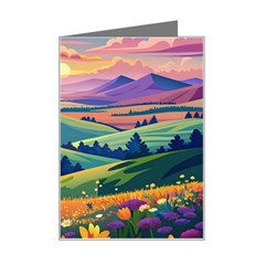 Field Valley Nature Meadows Flowers Dawn Landscape Mini Greeting Card