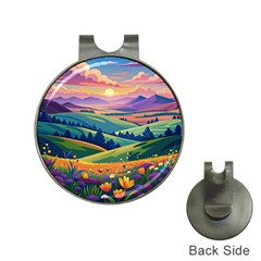 Field Valley Nature Meadows Flowers Dawn Landscape Hat Clips With Golf Markers