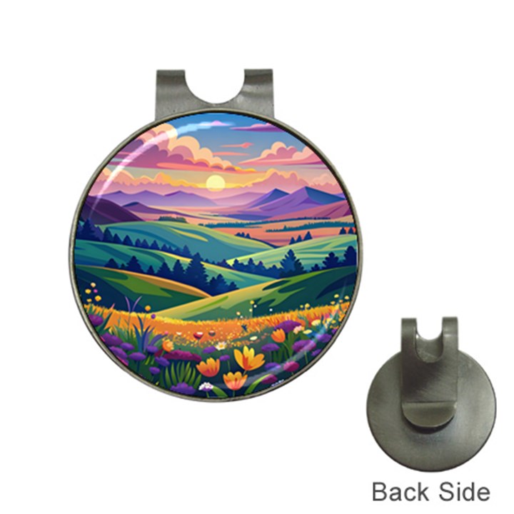 Field Valley Nature Meadows Flowers Dawn Landscape Hat Clips with Golf Markers