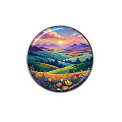 Field Valley Nature Meadows Flowers Dawn Landscape Hat Clip Ball Marker (4 Pack) by Maspions