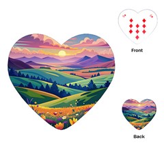 Field Valley Nature Meadows Flowers Dawn Landscape Playing Cards Single Design (heart)