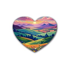 Field Valley Nature Meadows Flowers Dawn Landscape Rubber Coaster (heart)