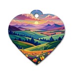 Field Valley Nature Meadows Flowers Dawn Landscape Dog Tag Heart (One Side) Front