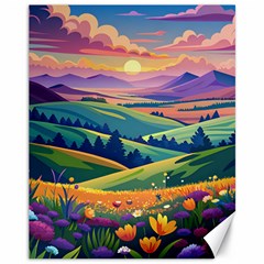 Field Valley Nature Meadows Flowers Dawn Landscape Canvas 11  X 14 