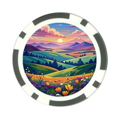 Field Valley Nature Meadows Flowers Dawn Landscape Poker Chip Card Guard