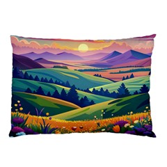 Field Valley Nature Meadows Flowers Dawn Landscape Pillow Case by Maspions