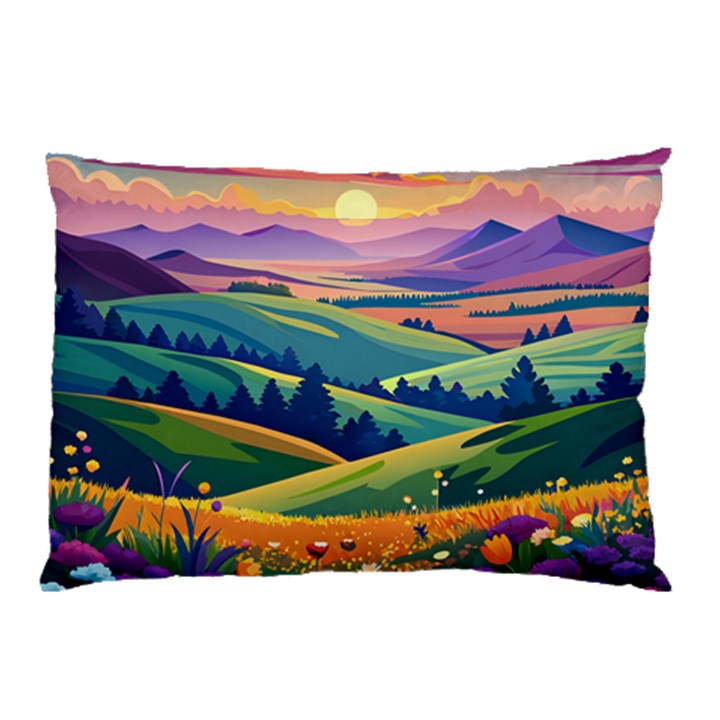 Field Valley Nature Meadows Flowers Dawn Landscape Pillow Case