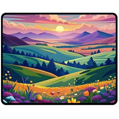 Field Valley Nature Meadows Flowers Dawn Landscape Fleece Blanket (medium)