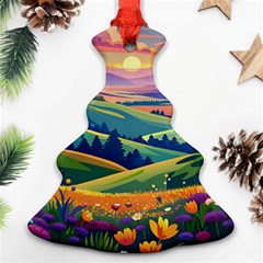 Field Valley Nature Meadows Flowers Dawn Landscape Christmas Tree Ornament (two Sides)