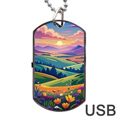 Field Valley Nature Meadows Flowers Dawn Landscape Dog Tag Usb Flash (one Side)