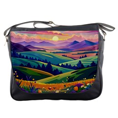 Field Valley Nature Meadows Flowers Dawn Landscape Messenger Bag by Maspions