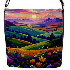 Field Valley Nature Meadows Flowers Dawn Landscape Flap Closure Messenger Bag (s) by Maspions