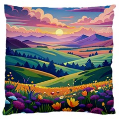 Field Valley Nature Meadows Flowers Dawn Landscape Standard Premium Plush Fleece Cushion Case (one Side)