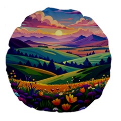 Field Valley Nature Meadows Flowers Dawn Landscape Large 18  Premium Flano Round Cushions