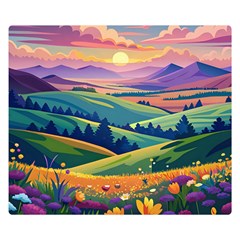 Field Valley Nature Meadows Flowers Dawn Landscape Two Sides Premium Plush Fleece Blanket (kids Size) by Maspions