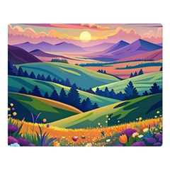 Field Valley Nature Meadows Flowers Dawn Landscape Two Sides Premium Plush Fleece Blanket (large) by Maspions