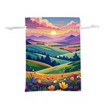 Field Valley Nature Meadows Flowers Dawn Landscape Lightweight Drawstring Pouch (S) Front